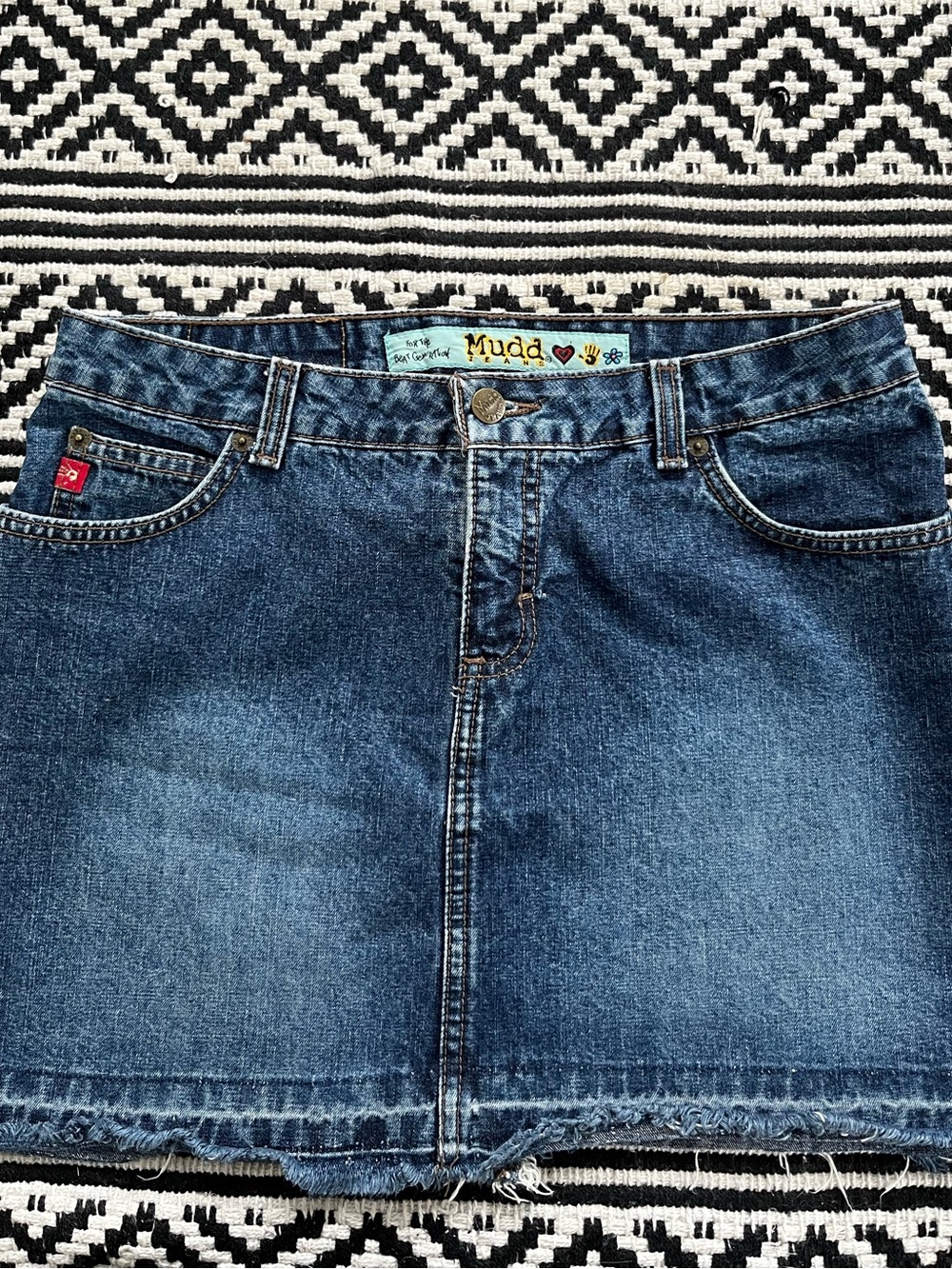 VTG 90s Y2K Mudd Denim Mini Skirt Raw Hem Frayed Sz 9